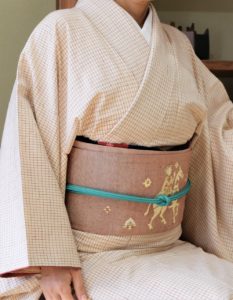 士乎路紬　茜染め　格子