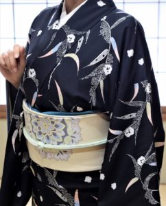 小紋　雪持ち柳　名古屋帯　華文