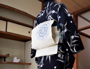 名古屋帯　華文　小紋　雪持ち柳