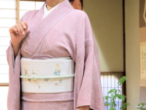単衣小紋　葉　名古屋帯　宝袋
