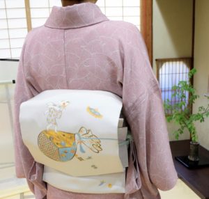 名古屋帯　宝袋　単衣小紋　葉