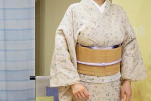 単衣　生紬　自然布帯　シナ布