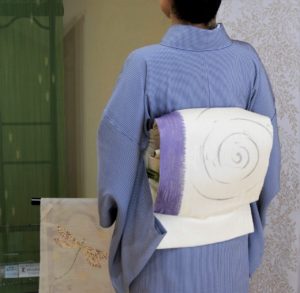 夏帯　めだか　単衣　縞小紋