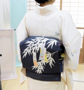 夏帯　妖怪短冊　単衣　飛び柄小紋