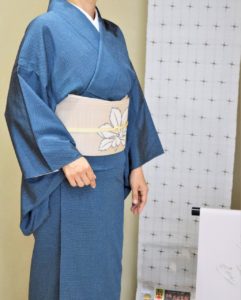 単衣　塩沢御召　夏帯　ヤツデ