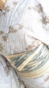 綿麻　よろけ縞に楓　半巾　芭蕉布