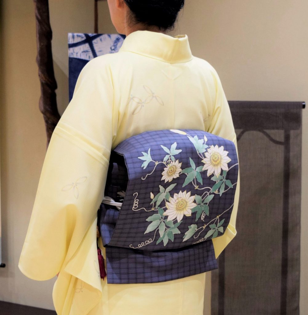 夏帯 時計草 絽小紋 七宝