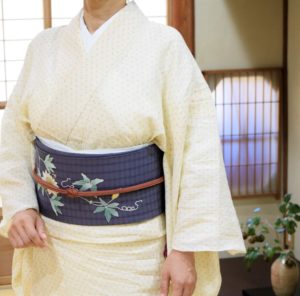 小千谷縮　手織り　夏帯　時計草