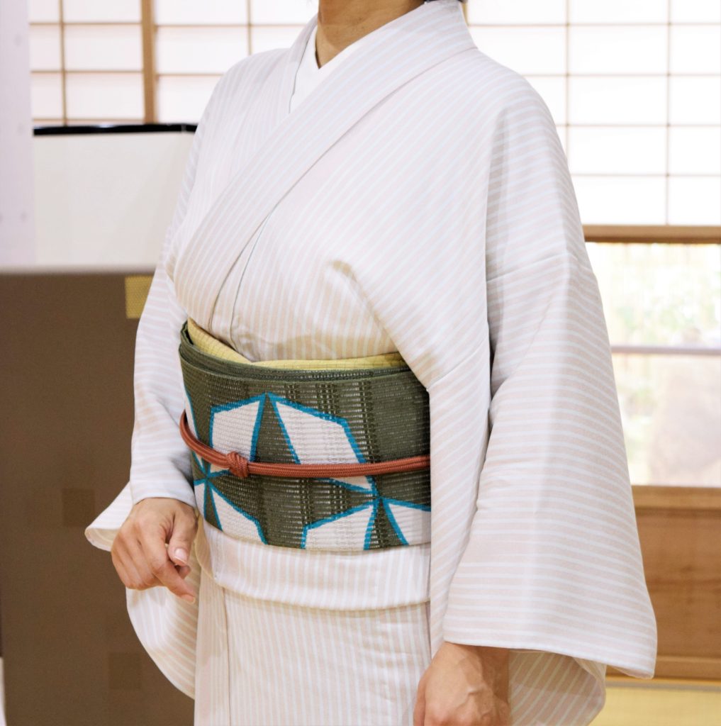 単衣小紋 矢羽縞 夏帯 麻の葉