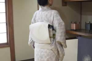 紗紬　摺り菱形　夏帯　月に雁