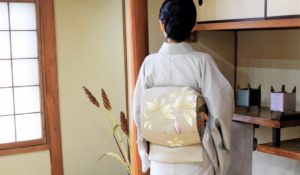 名古屋帯 あけび　紬 真田縞