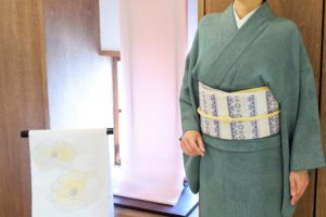 江戸小紋 行儀市松　名古屋帯　苺間道