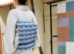 本場結城紬 正藍格子 手紡木綿　多々納桂子作