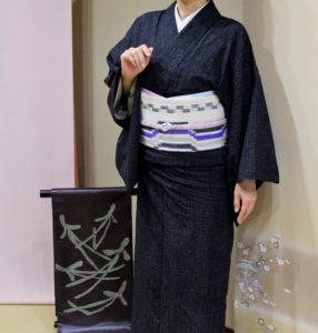 久留米絣　文人織　八寸名古屋帯　洛風林