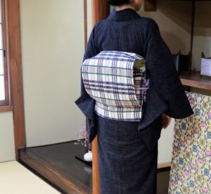 名古屋帯　吉野間道　久留米絣　文人織