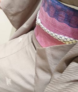 木綿　小紋　合せ波　伊予紬八寸　夢訪庵