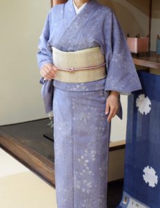 単衣　楊柳地　ロウケツ小紋　藤布