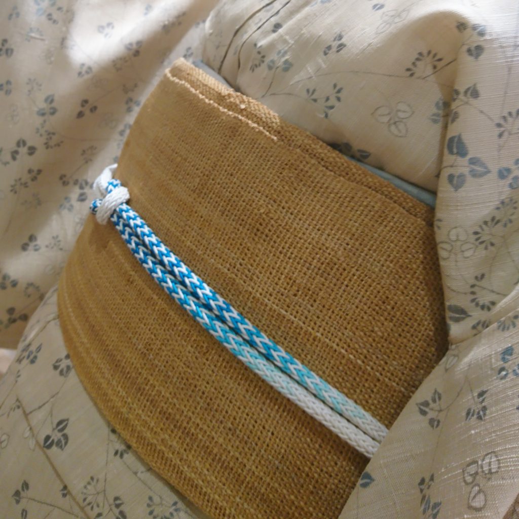 生紬　染め小紋　自然布　シナ布
