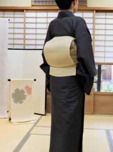 綿縮 縞市松　自然布　藤布