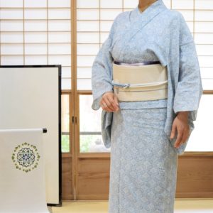 浴衣 　綿麻　七宝　夏帯　配電図