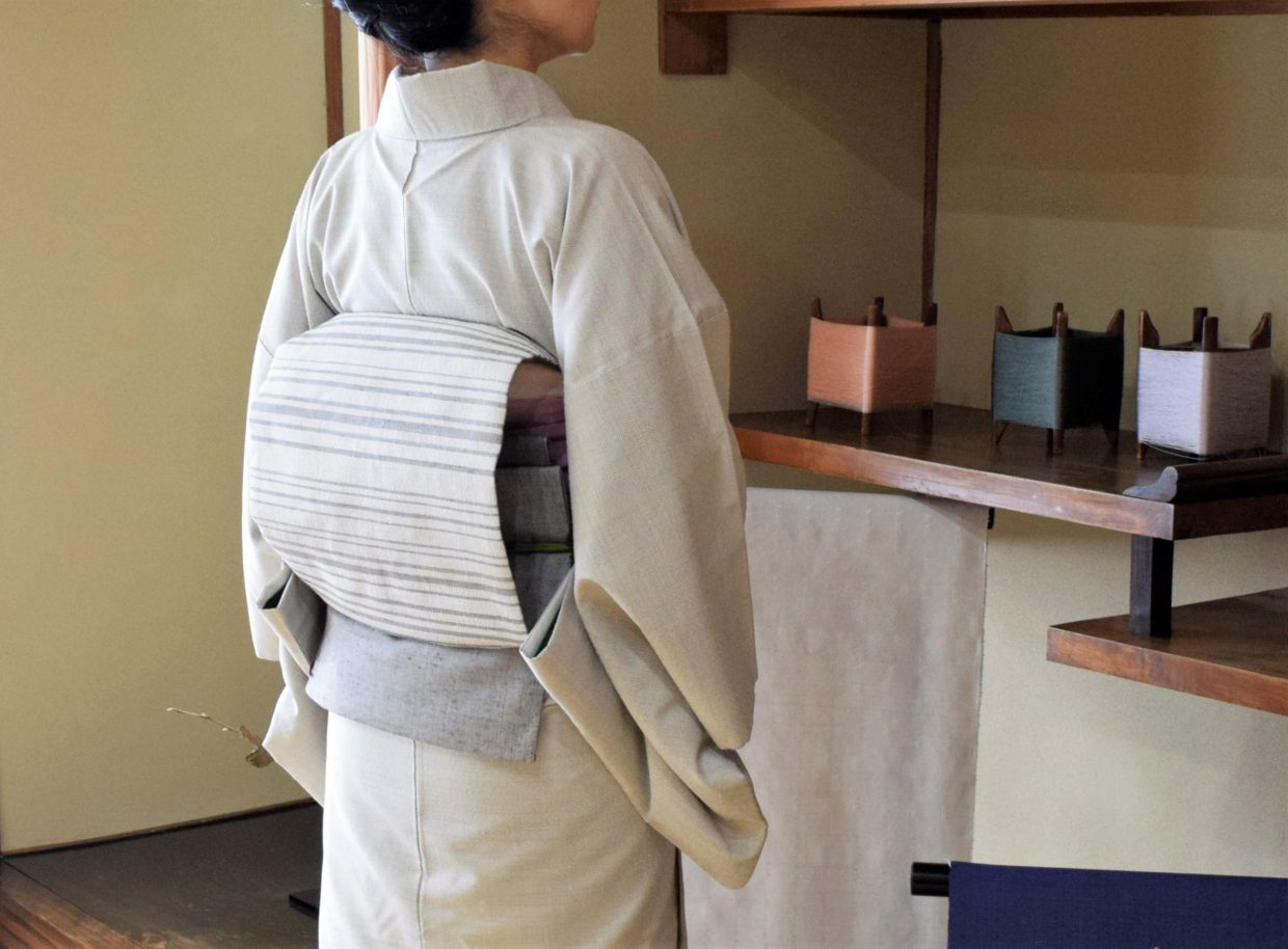 リング大島紬 一元絣　織の名古屋帯　横段
