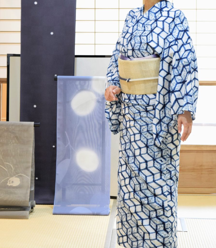 浴衣 有松絞り 石畳 自然布 藤布