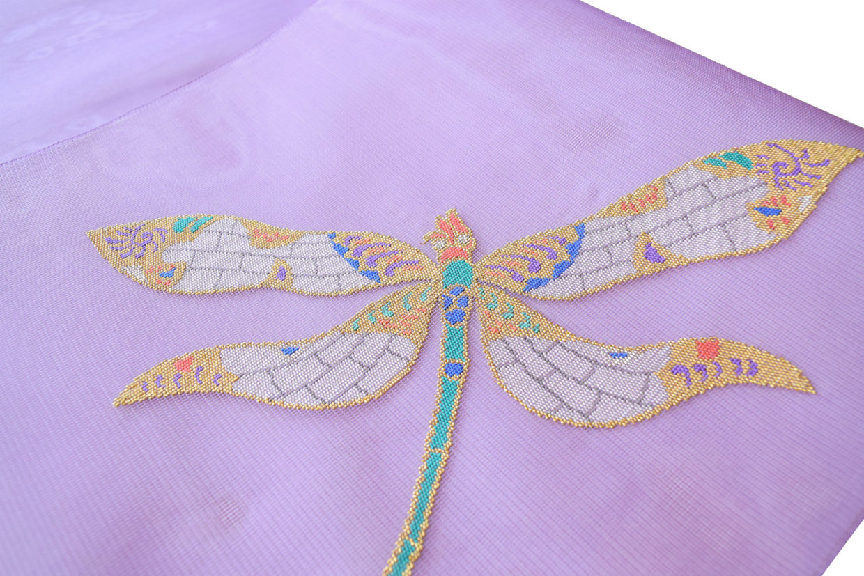 夏帯　紗の九寸名古屋帯　すくい　手織り　ガレの蜻蛉　今小路 あま宮