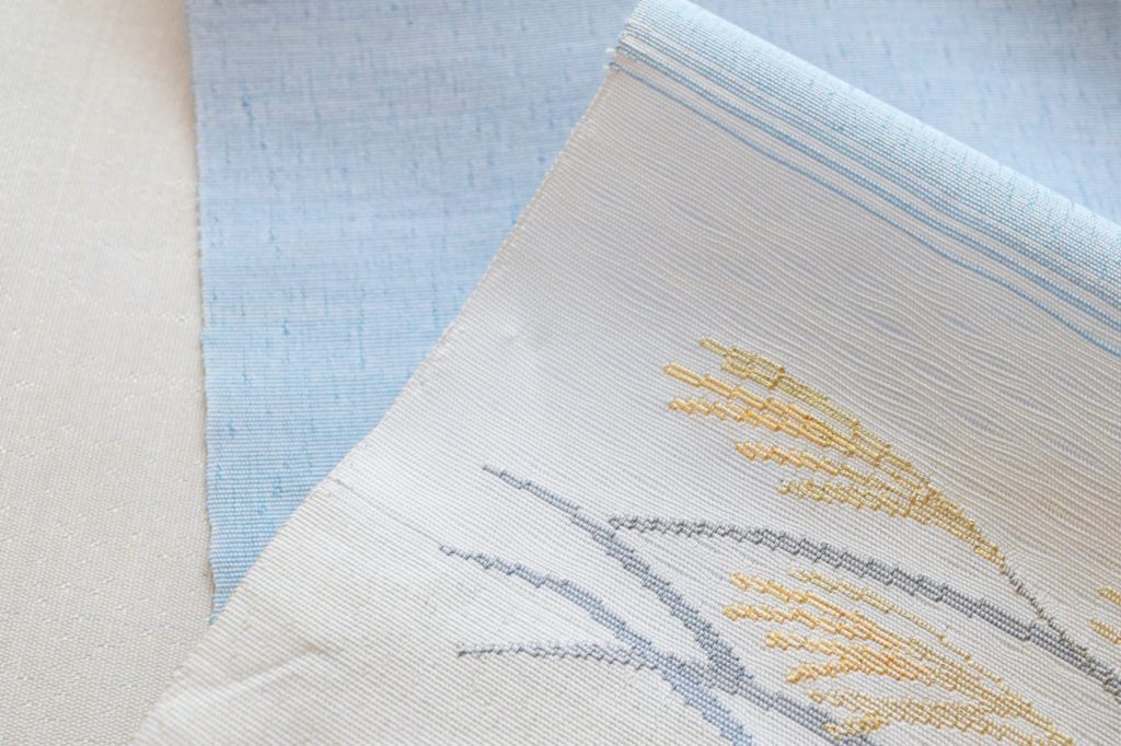 名古屋帯 織の九寸名古屋帯 手織り すくい 草木染 夢訪庵 月に芒 今小路 あま宮