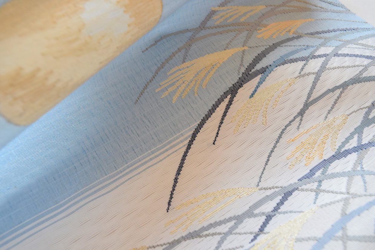 名古屋帯　織の九寸名古屋帯　手織り　すくい　草木染　夢訪庵　月に芒　今小路 あま宮　