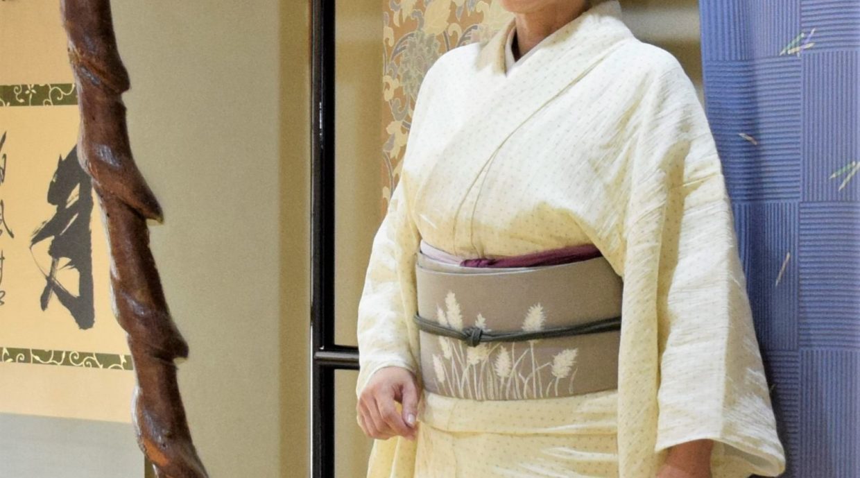 小千谷縮　手織　麻　十字絣　夏帯　麻の染帯　穂　今小路 あま宮　長月のキモノ