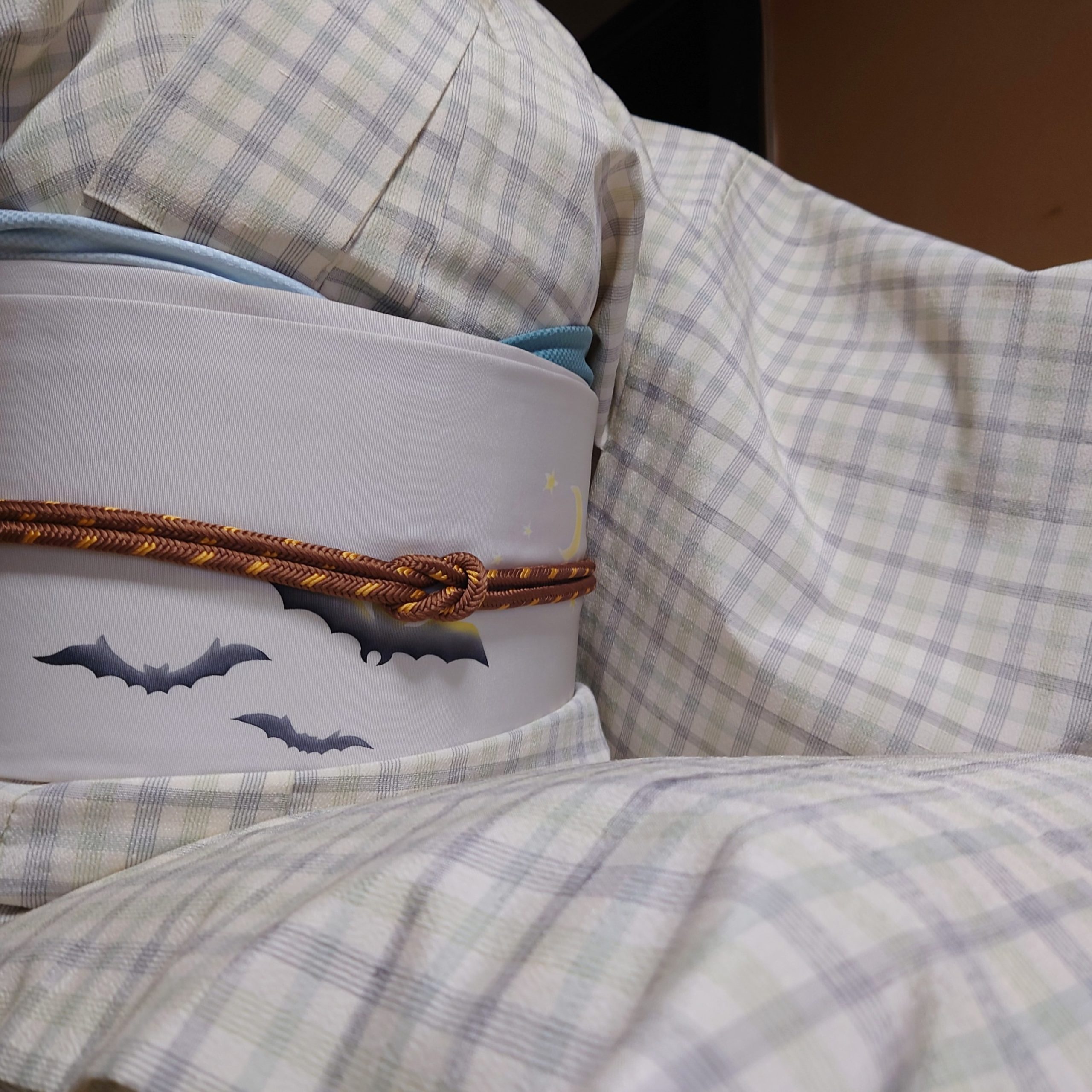 単衣 縮士乎路 多色縞格子 塩瀬の染帯 ハロウィン 今小路 あま宮 神無月のキモノ