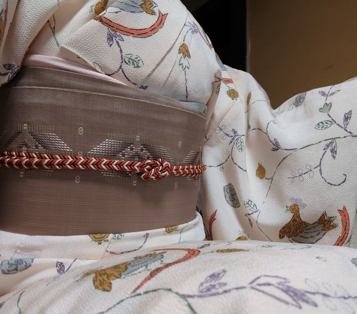 単衣　小紋　鬼シボ縮緬　欧風更紗　織の九寸名古屋帯　花倉織　今小路 あま宮　神無月のキモノ