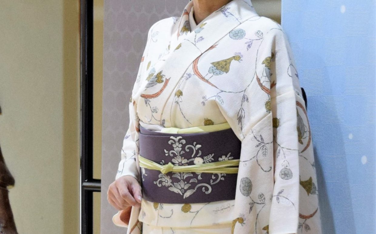 単衣　小紋　鬼シボ縮緬　欧風更紗　染めの九寸名古屋帯　更紗　今小路 あま宮　神無月のキモノ