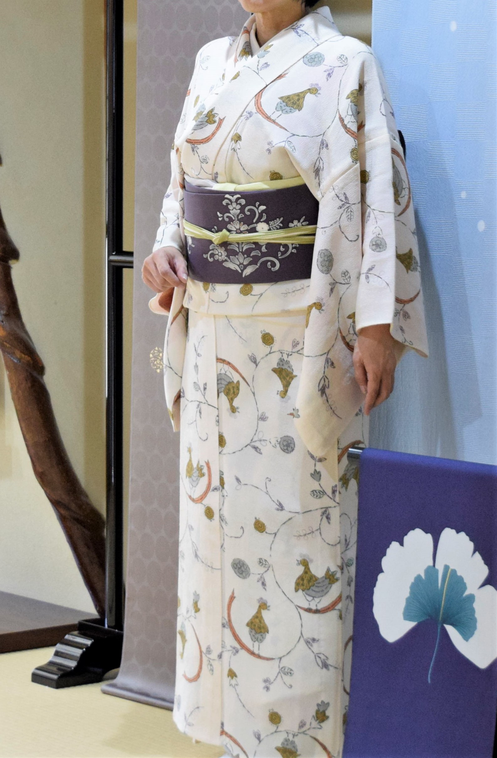 単衣 小紋 鬼シボ縮緬 欧風更紗 染めの九寸名古屋帯 更紗 今小路 あま宮 神無月のキモノ