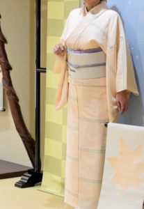 単衣　染め紬　横縞　塩瀬の染帯　季節の染帯　ハロウィン　クッキーモンスター　今小路 あま宮　神無月のキモノ