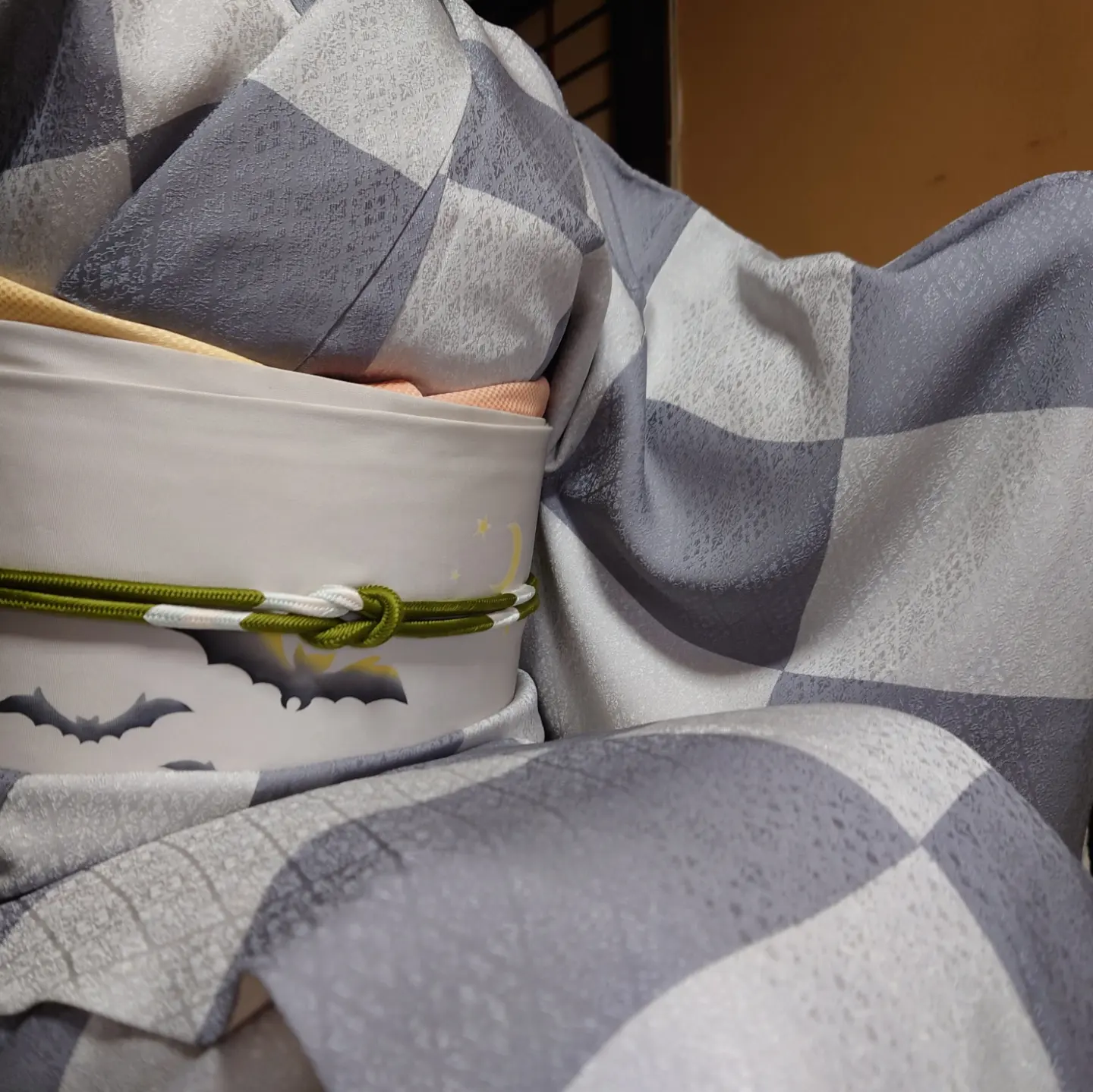 小紋 ロウケツ 二釜市松 鳳凰丸文 塩瀬の染帯 季節の染帯 ハロウィン クッキーモンスター 神無月のキモノ