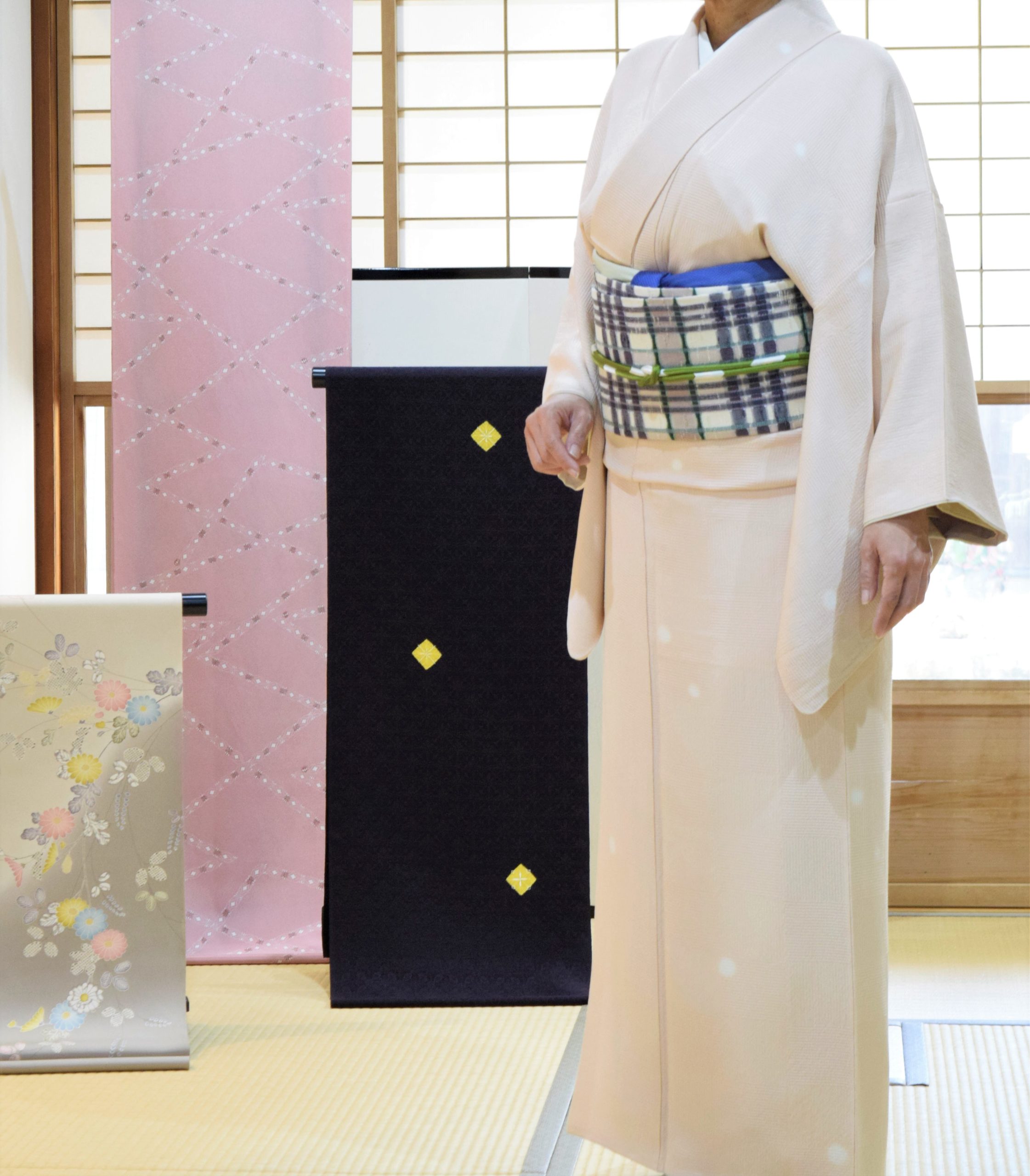 小紋 飛び柄小紋 ほたる ほたる絞り 織の九寸名古屋帯 手織 吉野間道 隼人紬 今小路 あま宮 霜月のキモノ