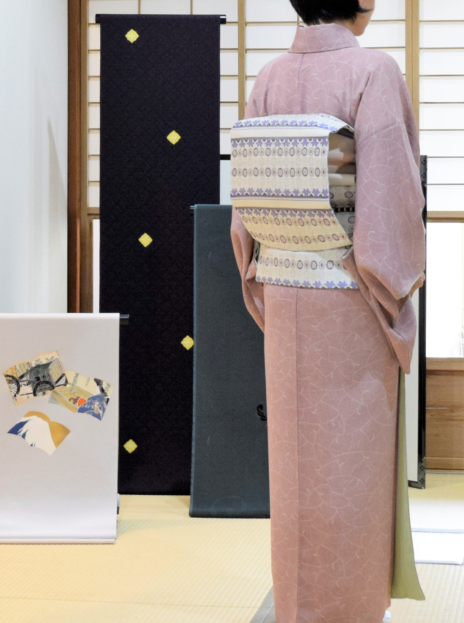 小紋 全体柄小紋 縮緬地 芽柳 織の九寸名古屋帯 洛風林 苺間道 今小路 あま宮 霜月のキモノ