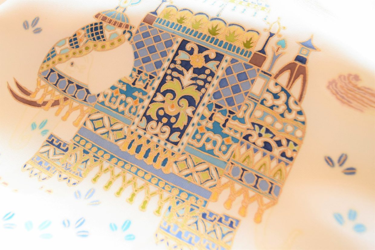 塩瀬　染の九寸名古屋帯　飾り象　今小路 あま宮　