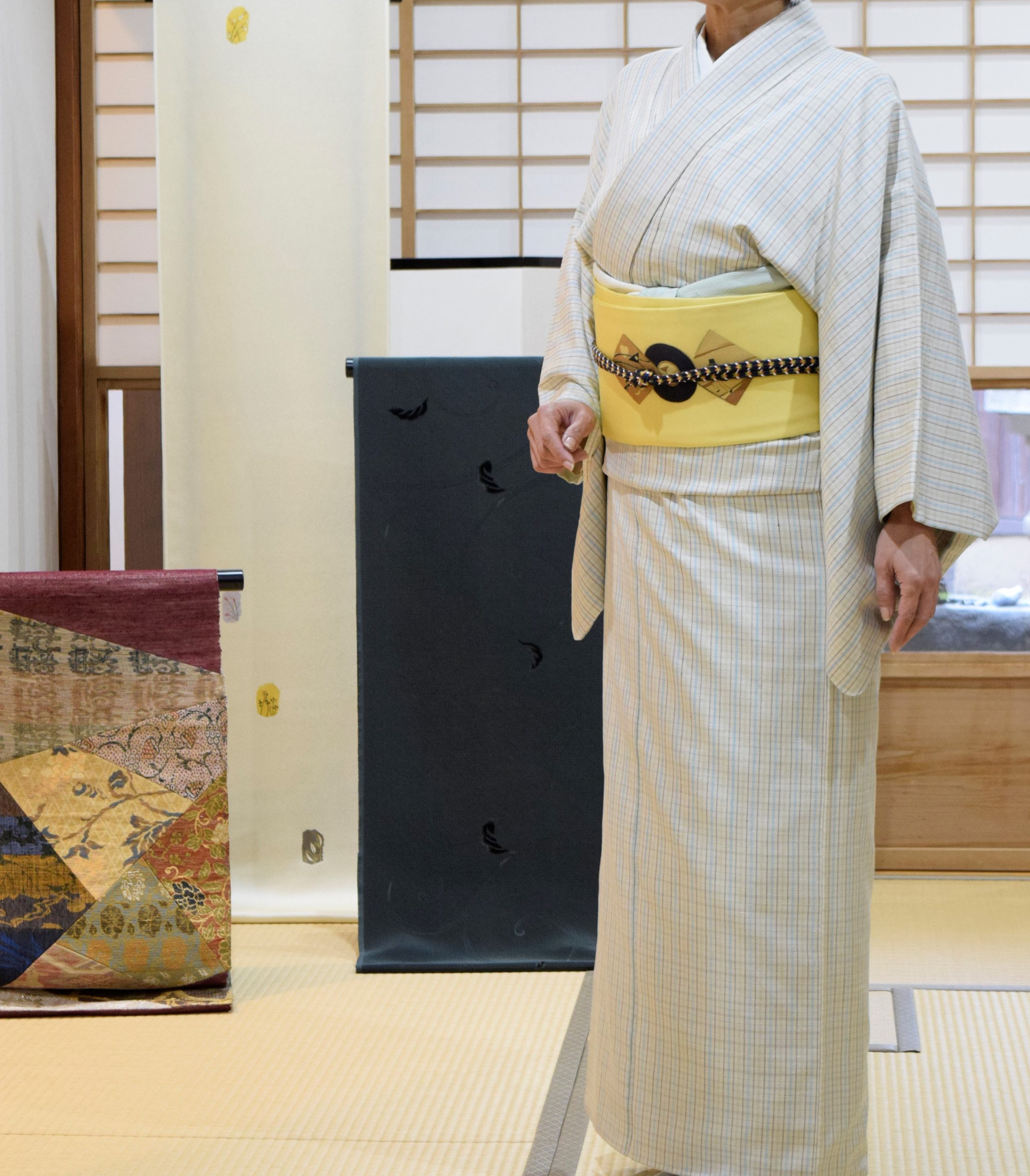 紬 真綿 地機 多色格子 塩瀬の染帯 蓄音機 レコード 今小路 あま宮 師走のキモノ