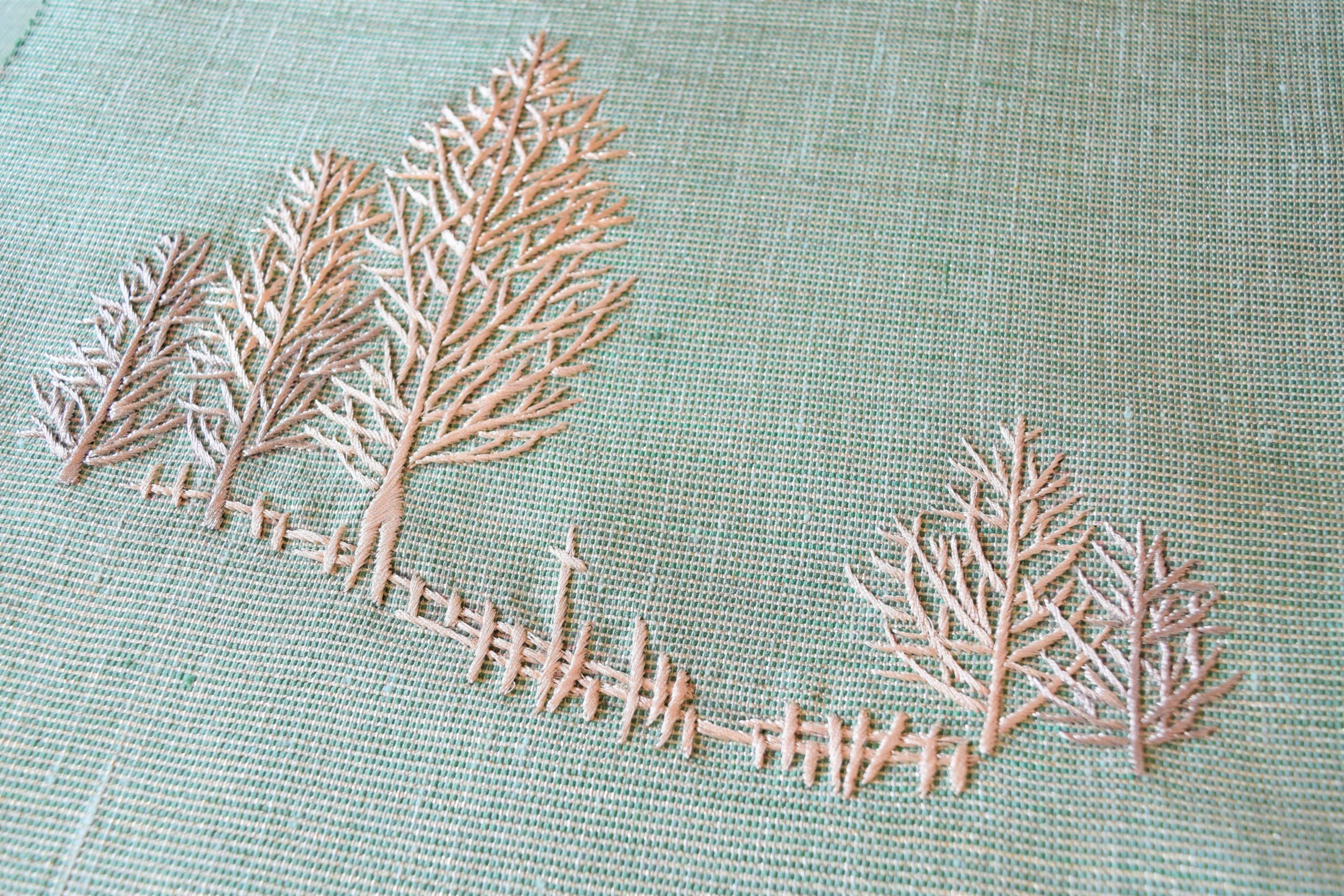 織の九寸名古屋帯 手織 草木染 刺繍 銀糸 曼荼羅地 木立 今小路 あま宮 今小路 あま宮 別誂え 夢訪庵