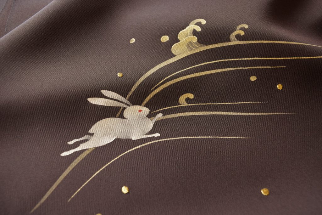 塩瀬 染の九寸名古屋帯 金彩 波にうさぎ 今小路 あま宮