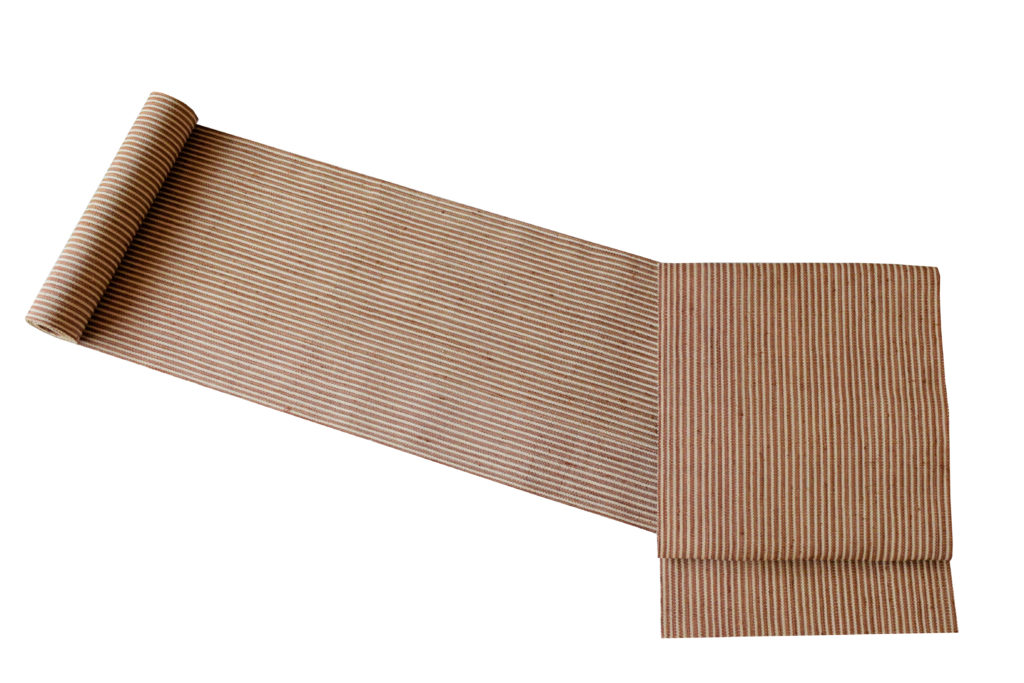 八寸名古屋帯 自然布 手織 草木染 フェルナンブーコ 縞 夢訪庵 芭蕉布 ヤコブの糸 今小路 あま宮