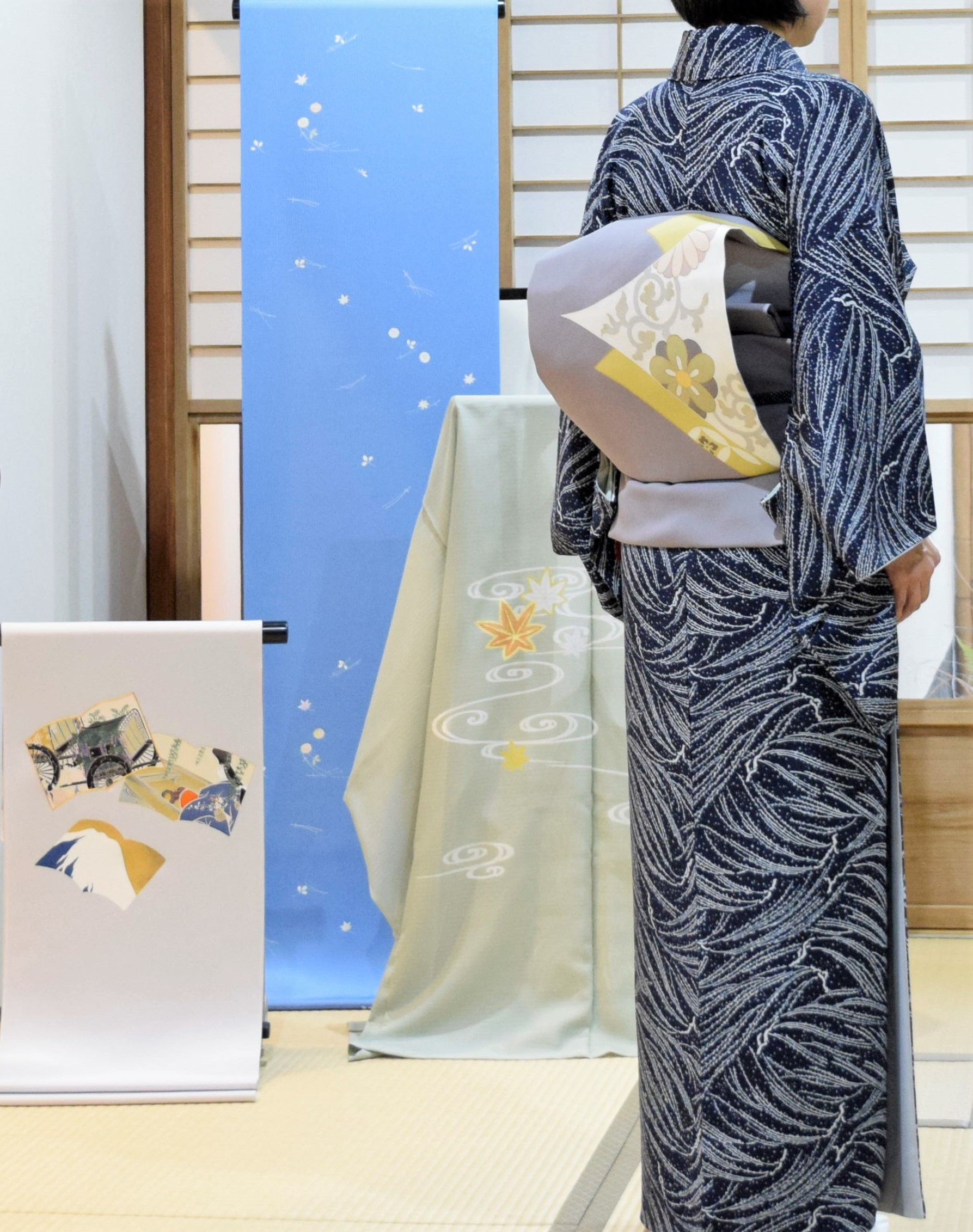 小紋 伊勢型小紋 吹雪に柳 塩瀬の染帯 季節の染帯 覗き唐花 今小路 あま宮 如月のキモノ