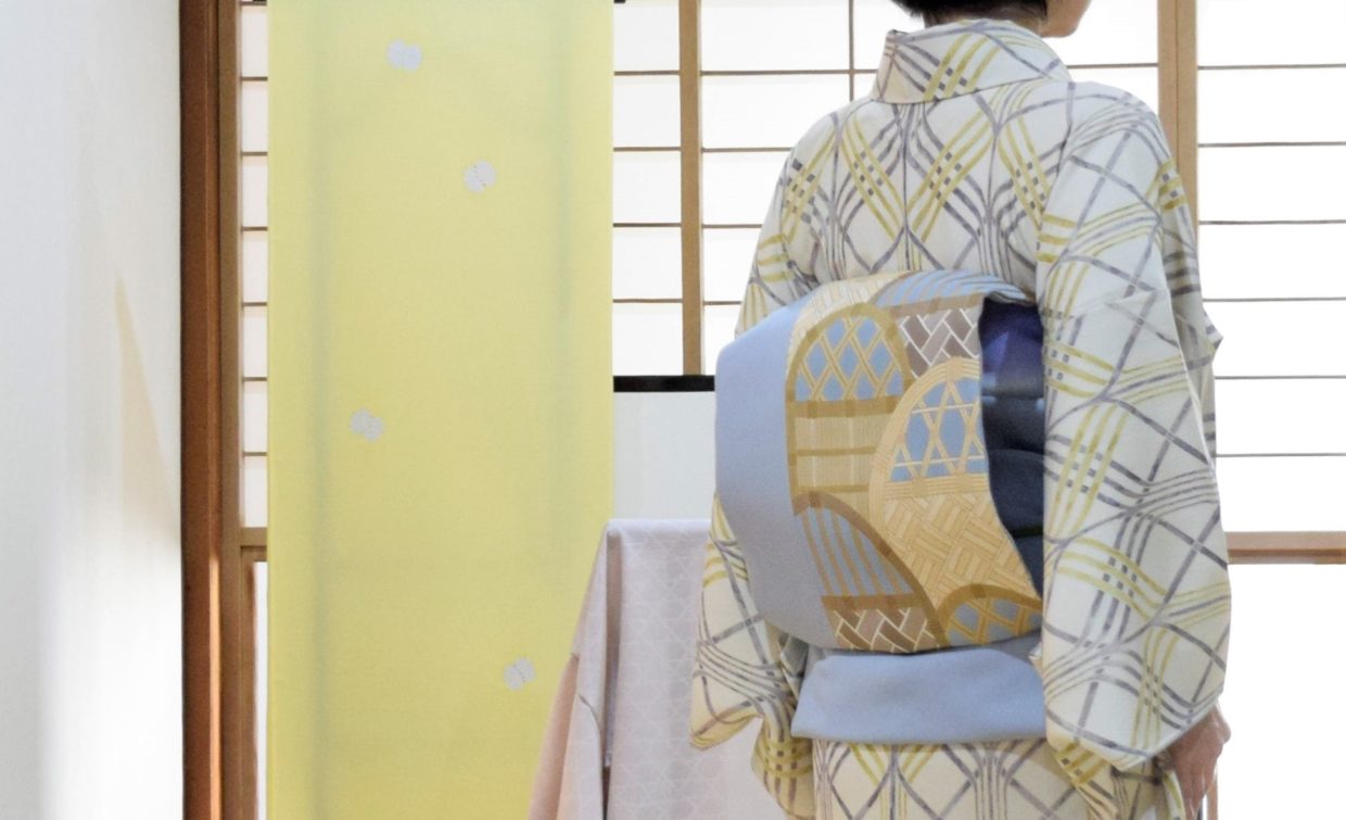小紋　全体柄小紋　変わり立枠　染めの九寸名古屋帯　塩瀬の染帯　光悦垣　今小路 あま宮　弥生のキモノ