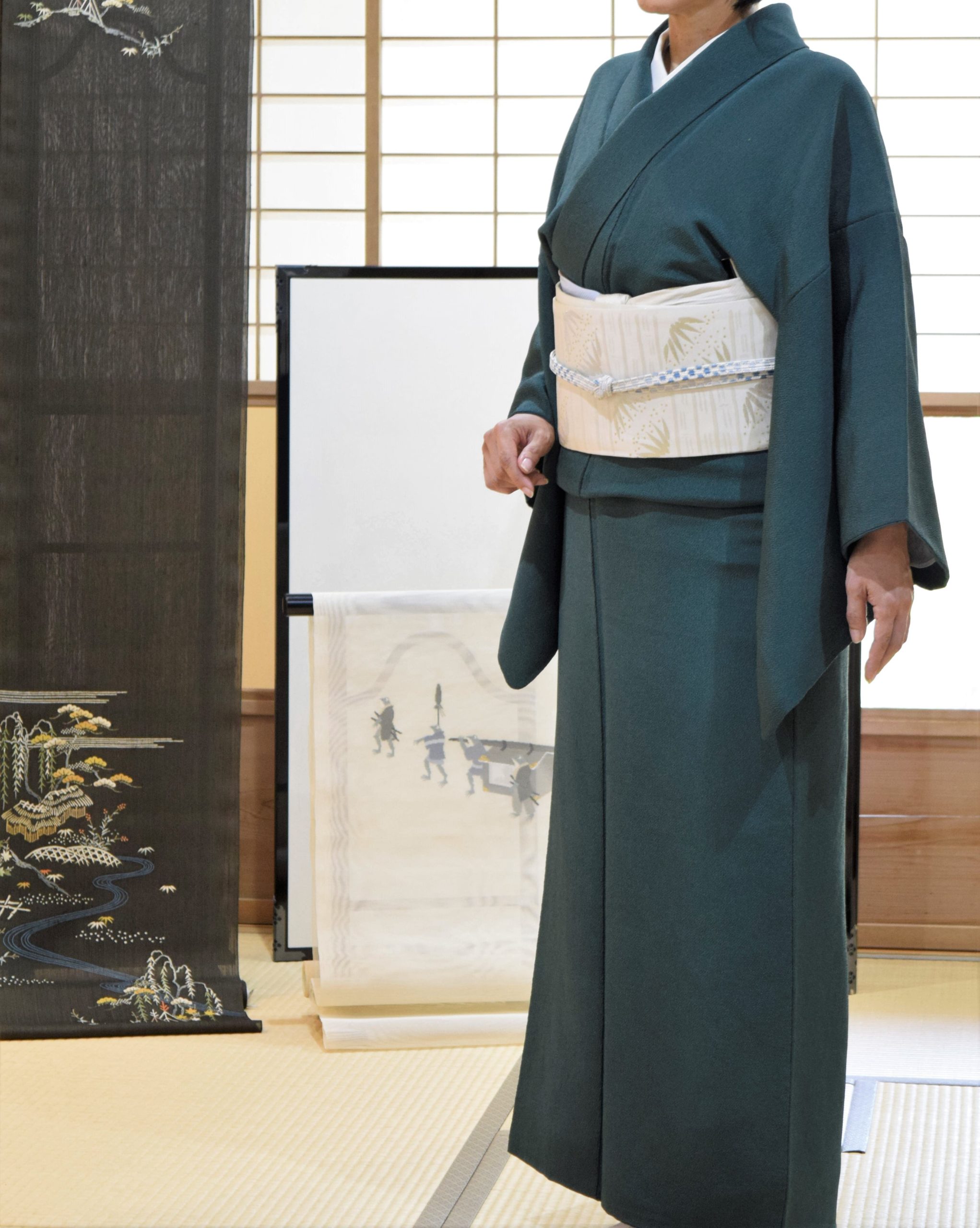 色無地 鬼シボ縮緬 1つ紋 織の九寸名古屋帯 川島織物 笹市松 今小路 あま宮 略礼装の着物 皐月のキモノ