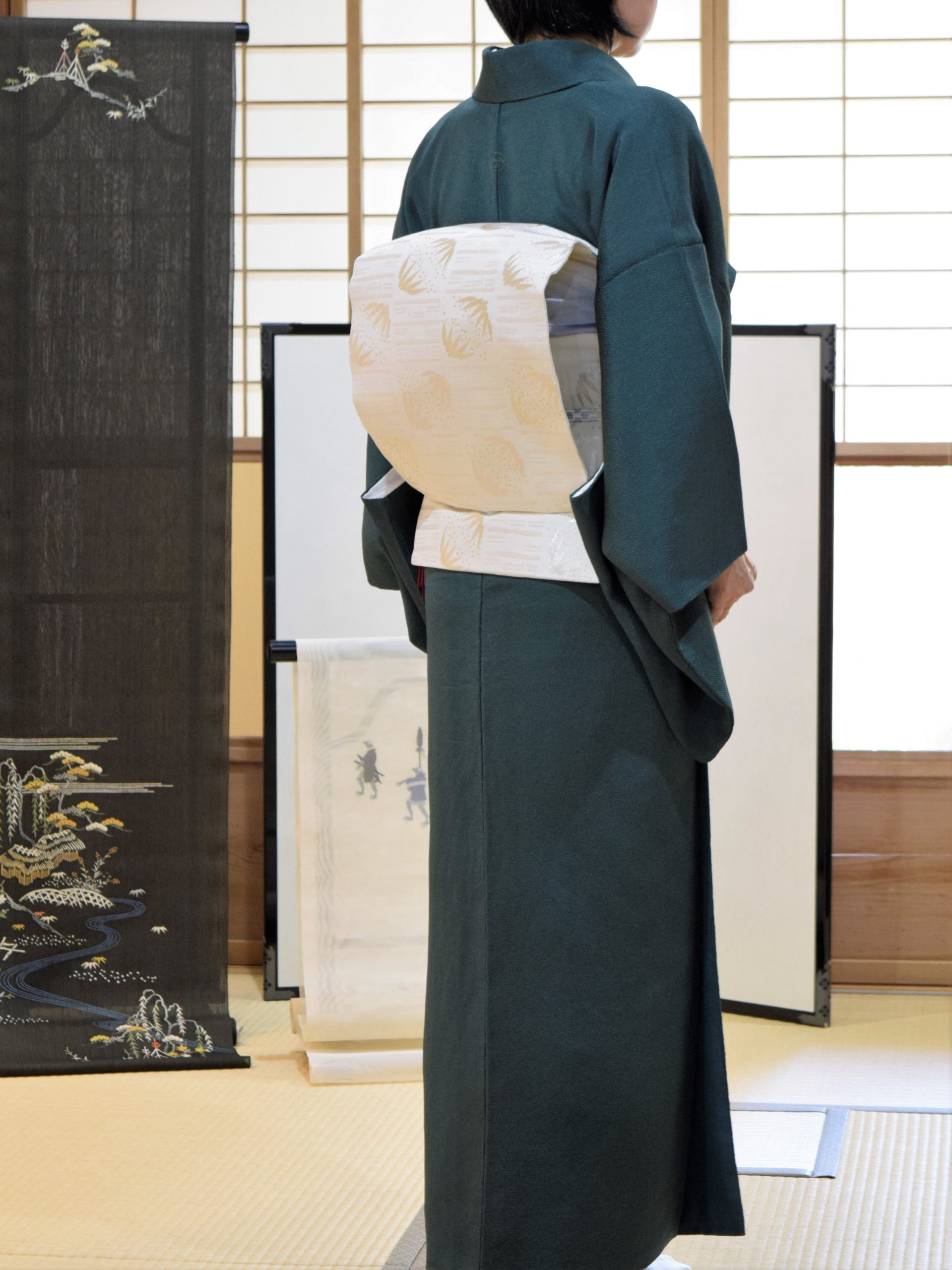 色無地 鬼シボ縮緬 1つ紋 織の九寸名古屋帯 川島織物 笹市松 今小路 あま宮 略礼装の着物 皐月のキモノ