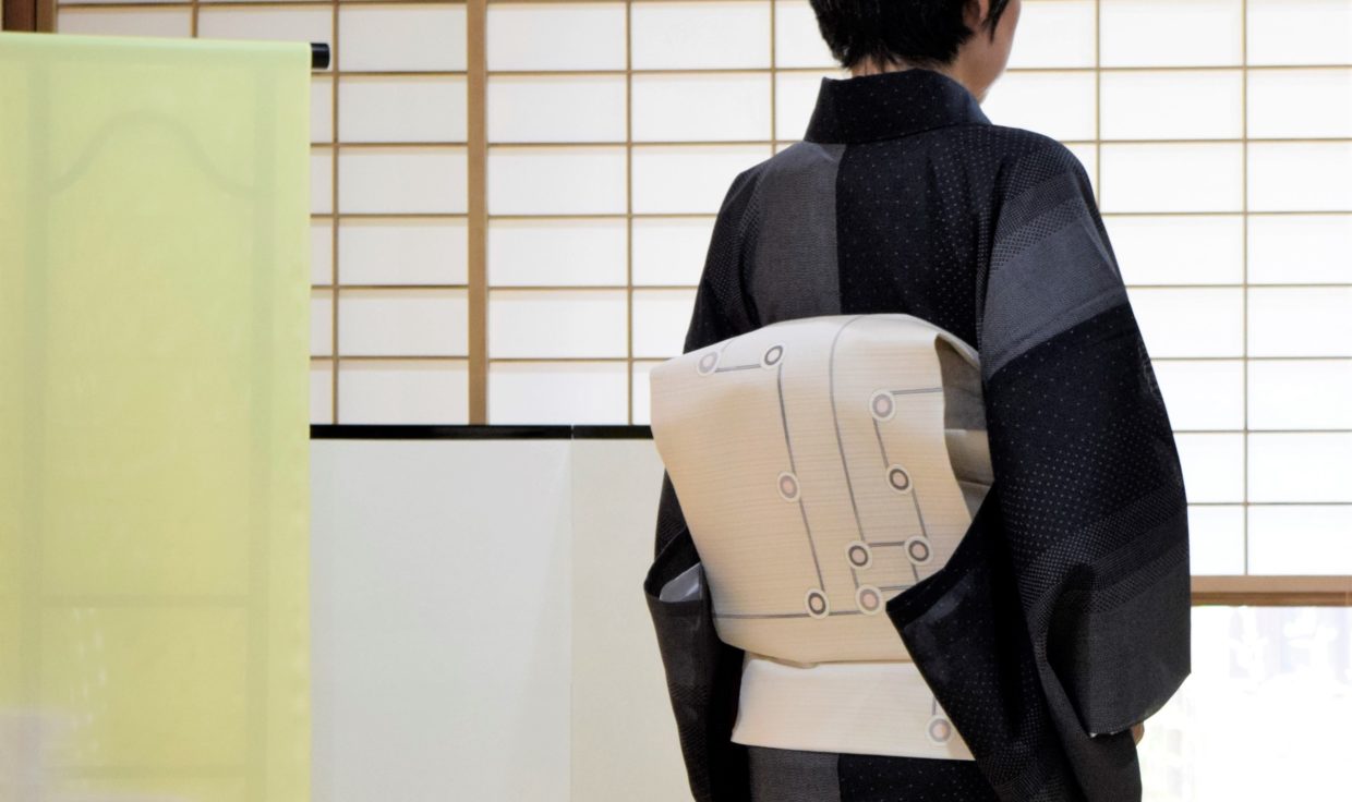 夏塩沢　滝縞絣　夏帯　配電図　今小路 あま宮　水無月のキモノ