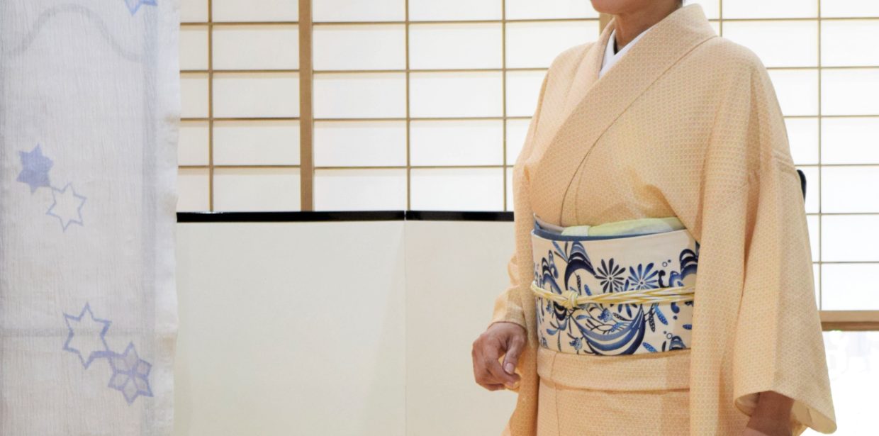 絽ちり　小紋　丸並び　夏の名古屋帯　藍型　城間栄順　ハコフグ　今小路 あま宮　水無月のキモノ