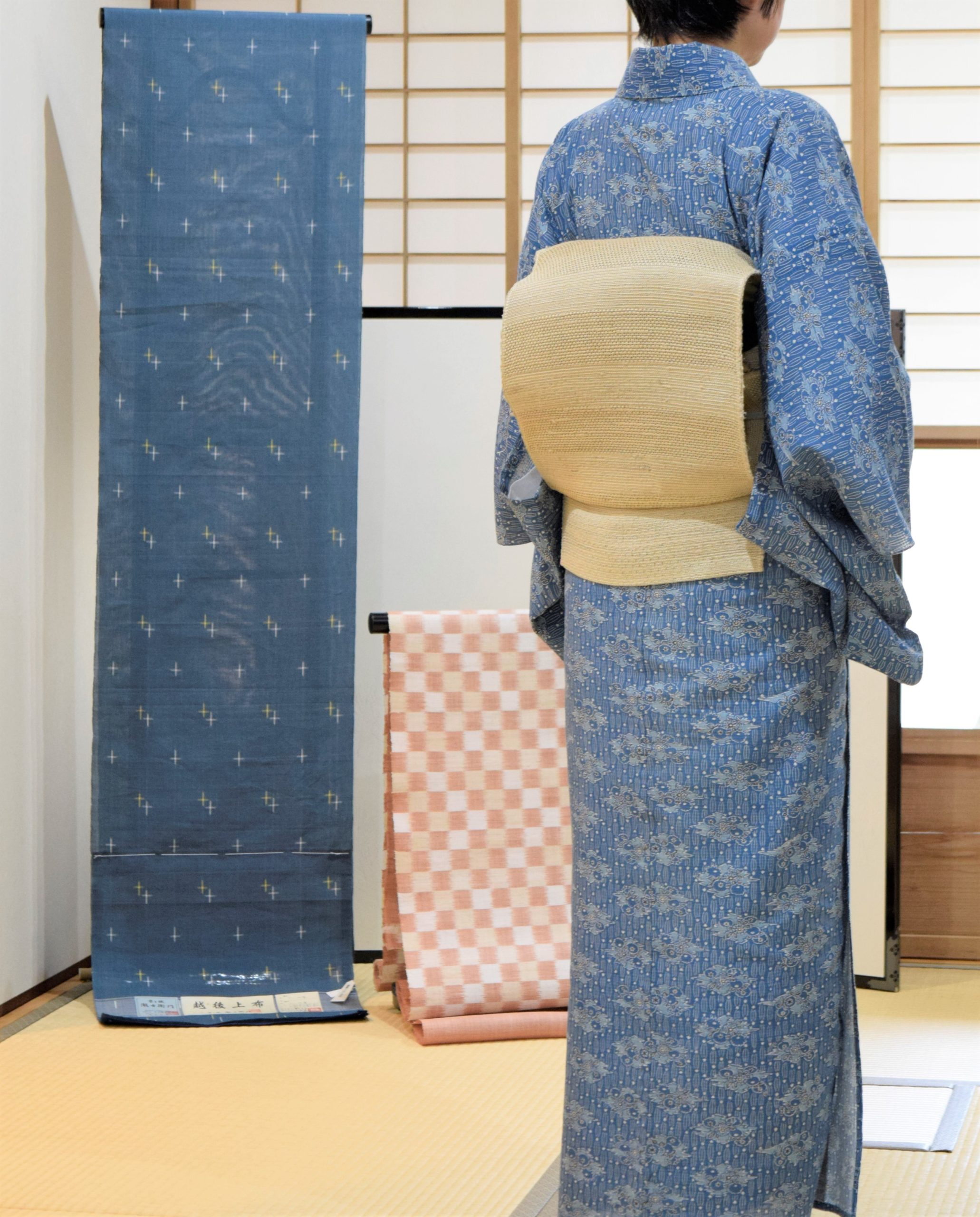 単衣 絹紅梅 木賊縞に菊 自然布 藤布 今小路 あま宮 水無月のキモノ